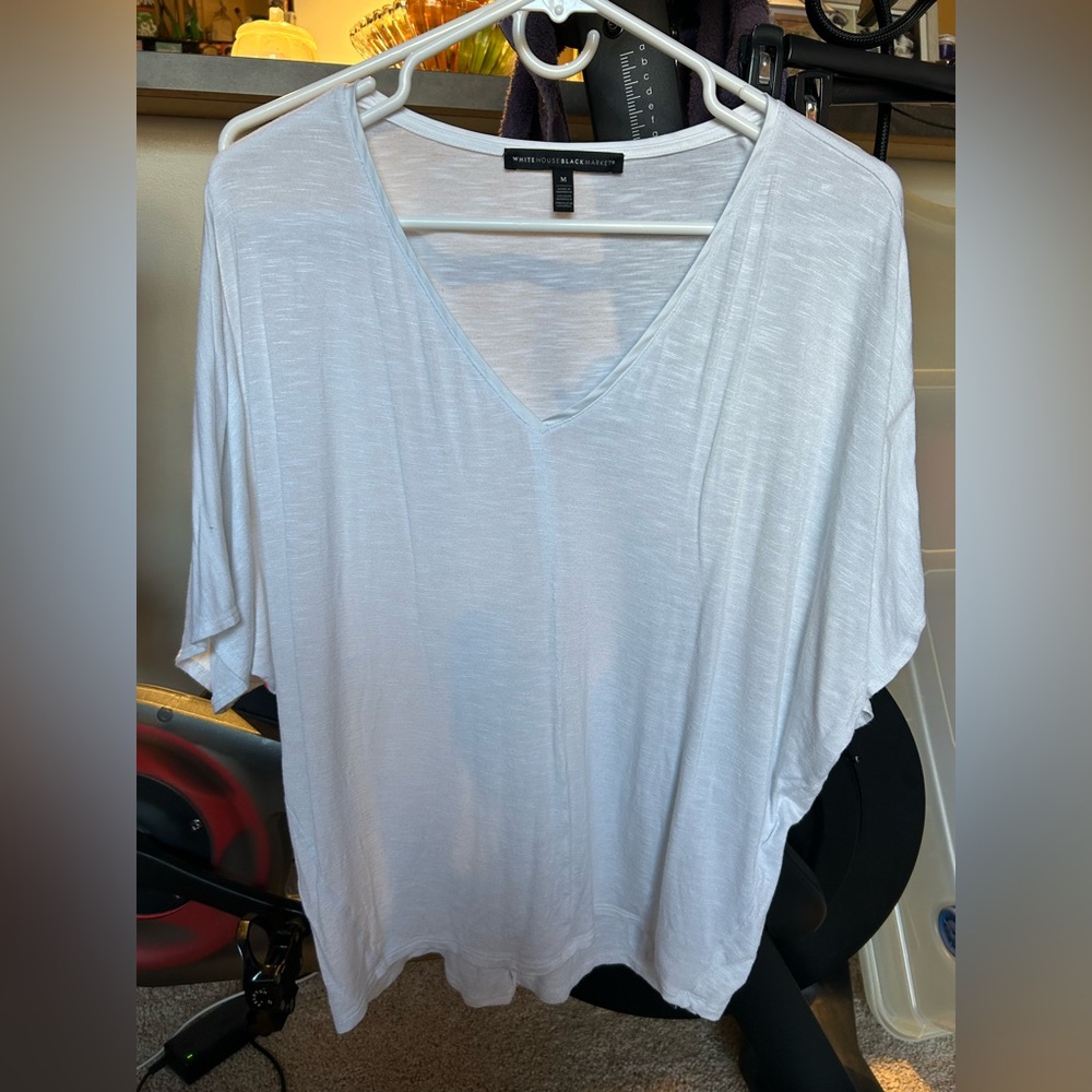 White House Black Market White V-Neck Top